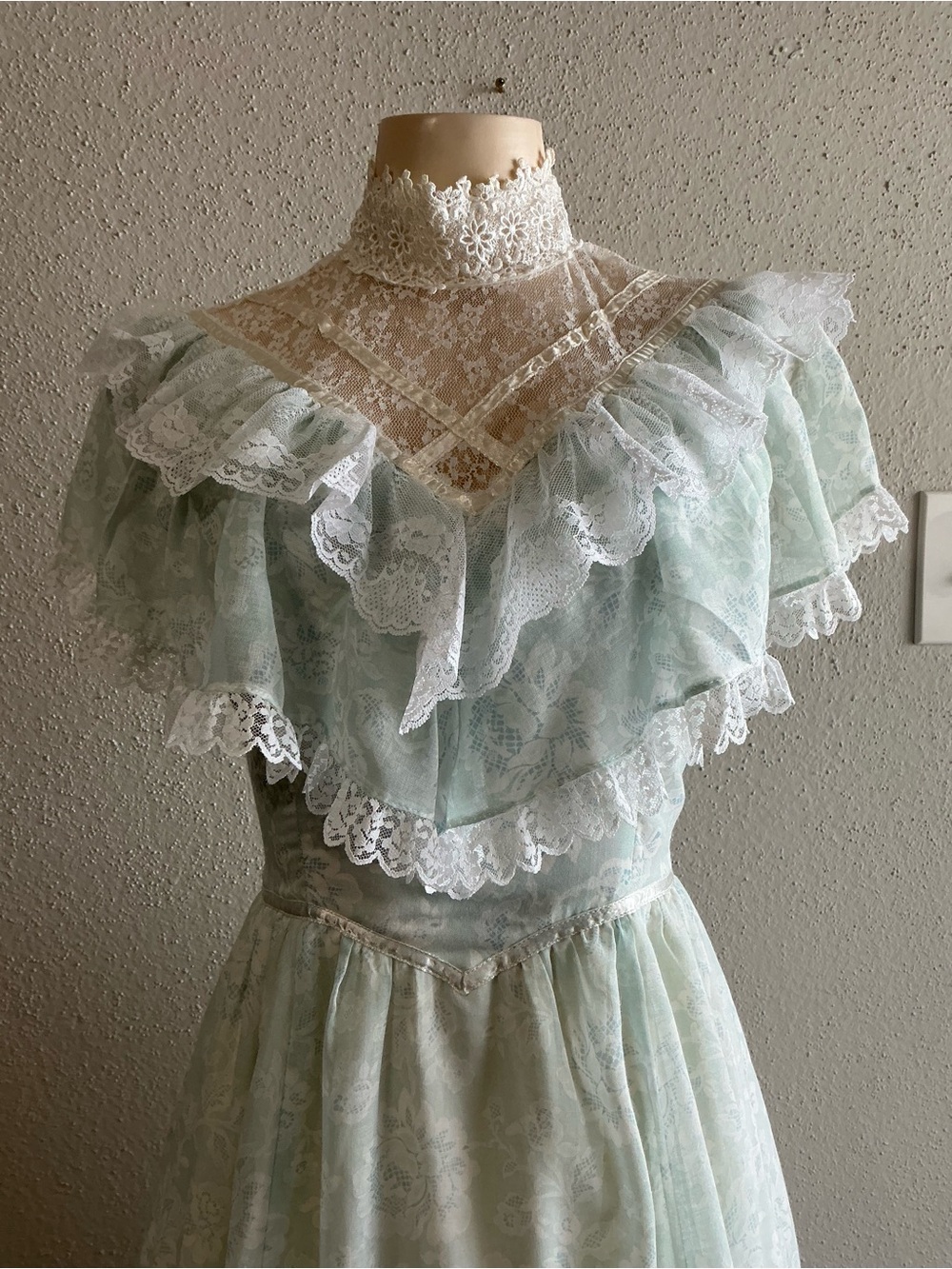 Rare VTG Gunne Sax Jessica McClintock Mint Prairie Lace Maxi Dress Cottagecore S - Picture 5 of 14